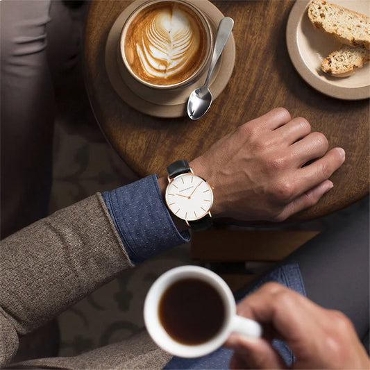 Rose Gold Dial Leather Quartz Watch