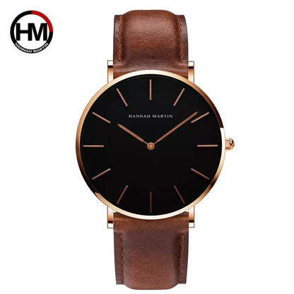 Rose Gold Dial Leather Quartz Watch