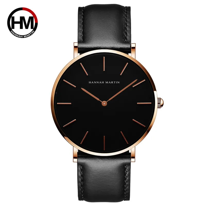 Rose Gold Dial Leather Quartz Watch