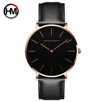 Rose Gold Dial Leather Quartz Watch