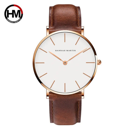 Rose Gold Dial Leather Quartz Watch