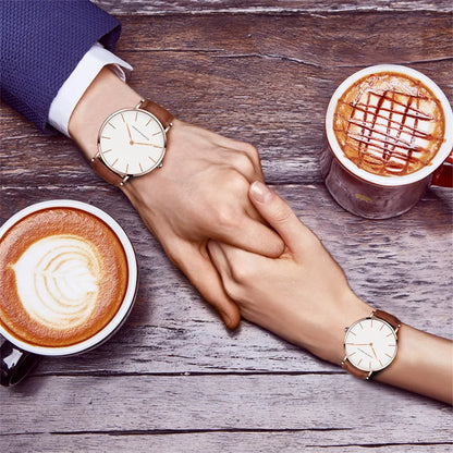Rose Gold Dial Leather Quartz Watch