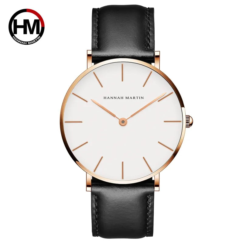 Rose Gold Dial Leather Quartz Watch