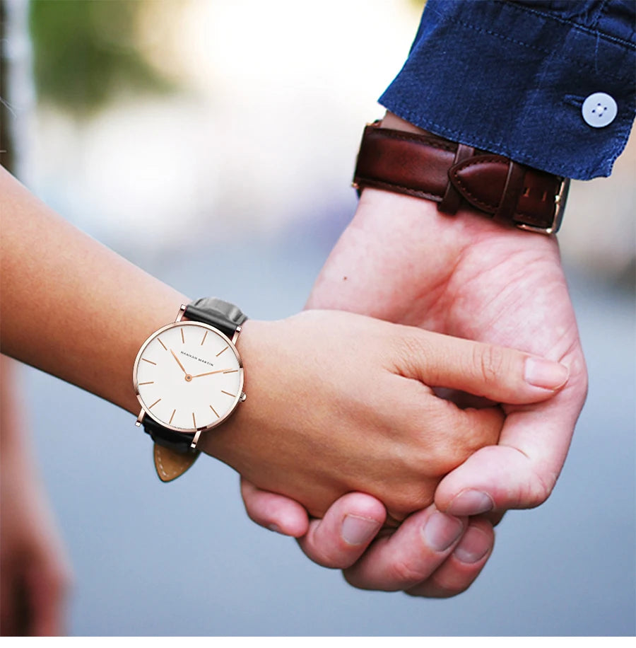 Rose Gold Dial Leather Quartz Watch