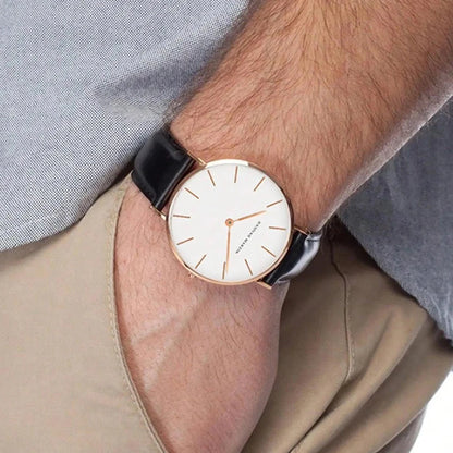 Rose Gold Dial Leather Quartz Watch