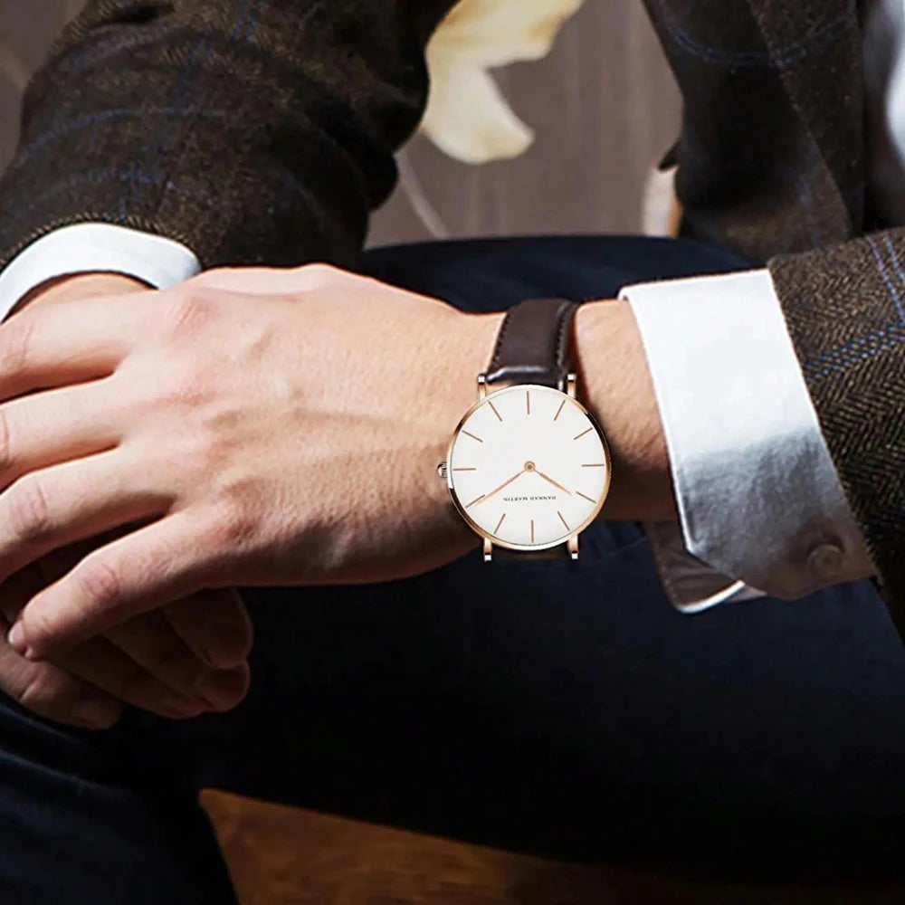 Rose Gold Dial Leather Quartz Watch