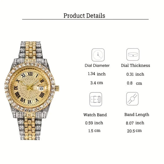 RUNERR Rhinestone Dial Steel Watch